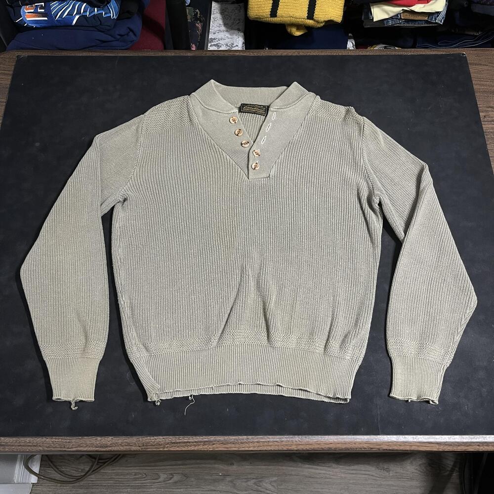 Vintage Eddie Bauer Sweater Mens Outdoors Hunter Knit Henley Filson Country USA